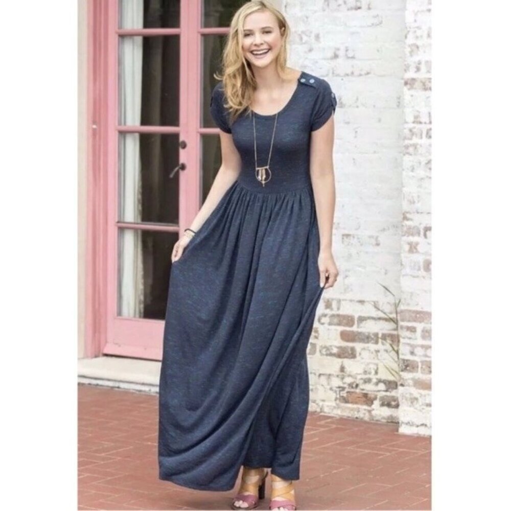 Matilda Jane Woman's Sz L Deep Water Blue Maxi Dress